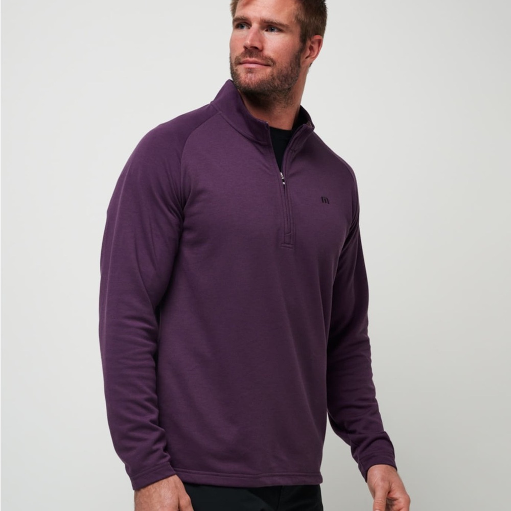TravisMathew Men's Upgraded Quarter-Zip Golf Pullover Plum Size Large